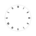 Vintage clock face with Roman numbers. Dots mark minutes and hours. Simple flat vector illustration Royalty Free Stock Photo