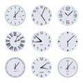 Vintage clock faces. Analog electronic and mechanical watches, watch faces with numbers and clock hands flat vector illustration