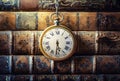 Vintage clock hanging on a chain on the background of old books. Old watch as a symbol of passing time. Concept on the theme of Royalty Free Stock Photo