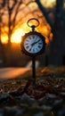 Vintage Clock Silhouette Against a Sunset Royalty Free Stock Photo