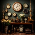 Vintage clocks with retro aesthetic and musical elements