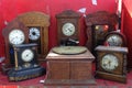 Vintage Clocks for Sale at an Outdoor Flea Market Royalty Free Stock Photo