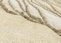 Vintage close-up with dried ground covered with cracks. Dried out creek bed over arid area of sparse rainfall and drought