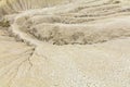 Vintage close-up with dried ground covered with cracks. Dried out creek bed over arid area of sparse rainfall and drought