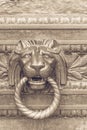 Close-up door handle lion with ring in mouth, classic knocker Royalty Free Stock Photo