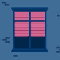 Vintage closed window frame with shutters flat cartoon vector illustration. Royalty Free Stock Photo