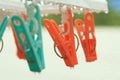 Vintage clothespin on rainyday with selective focus on peg Royalty Free Stock Photo