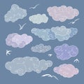 Vintage clouds set. Royalty Free Stock Photo