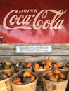 Vintage Coca Cola sign with black and orange pumpkins