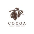 Vintage cocoa branch logo, cocoa bean, cocoa plant logo icon vector template