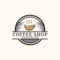 Vintage Coffee cup shop logo design inspiration, Retro coffee shop Vector art Royalty Free Stock Photo