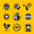 Vintage coffee emblem. Vector cafe icon set. Retro style signs collection. Royalty Free Stock Photo