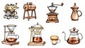 Vintage coffee equipment set for cafe decor and design projects Royalty Free Stock Photo