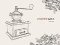 Vintage coffee grinder. Hand drawn sketch style.Coffee mill Royalty Free Stock Photo