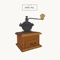 Vintage coffee grinder. Hand drawn sketch style.Coffee mill Royalty Free Stock Photo