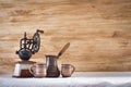 Vintage coffee grinder turkish and cup Royalty Free Stock Photo