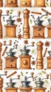 Vintage Coffee Grinders and Spices Pattern Royalty Free Stock Photo