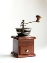 Vintage coffee hand mill on white background