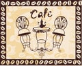 Vintage coffee table and chairs for the cafe sign