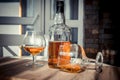 vintage cognac on the table with glasses Royalty Free Stock Photo