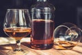 vintage cognac on the table with glasses Royalty Free Stock Photo