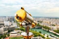 Vintage telescope monocular on top of Eiffel Tower, Paris, France. Royalty Free Stock Photo