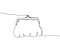 Vintage coin purse with clasp one line art. Continuous line drawing of bank, money, finance, financial, payment, data