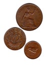 Vintage coins from the United Kingdom. Royalty Free Stock Photo