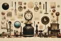 Vintage collage depicting antique objects