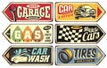 Vintage collection of cars and transportation signs Royalty Free Stock Photo