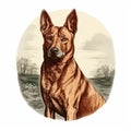 Vintage Color Engraving Of Isolated Old Print Stamp Kelpie