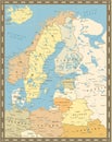 Vintage Color Map of Northern Europe