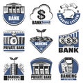 Vintage Colored Banking Emblems Set