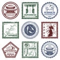 Vintage Colored Japan Stamps Set