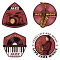 Vintage Colored Live Jazz Music Emblems Royalty Free Stock Photo
