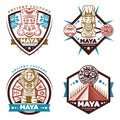 Vintage Colored Maya Civilization Emblems Set Royalty Free Stock Photo