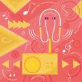 Vintage colored music background with radio and headphones Vector Royalty Free Stock Photo