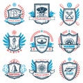 Vintage Colored Nautical Emblems Set Royalty Free Stock Photo