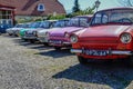 Vintage colorful cars on display