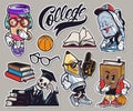 Vintage colorful college funny characters set