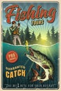 Vintage colorful fishing poster Royalty Free Stock Photo