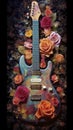 Vintage Colorful Gothic Guitar with Flowers.