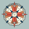 Vintage colorful graphic compass isolated on light background.