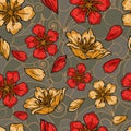 Vintage colorful japanese floral seamless pattern