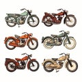 Vintage Colorful Motorcycles Print On White Background