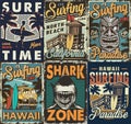 Vintage colorful surfing posters set Royalty Free Stock Photo