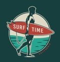 Vintage colorful surfing time label