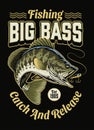 Vintage Colorful T-Shirt Design Big Bass Fishing Royalty Free Stock Photo