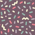 Vintage colorfull ornament of dots, zig-zags and rounded sticks in vector. Seamless.