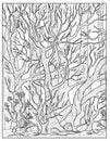 Vintage coloring page with gloomy autumn forest with creepy branches